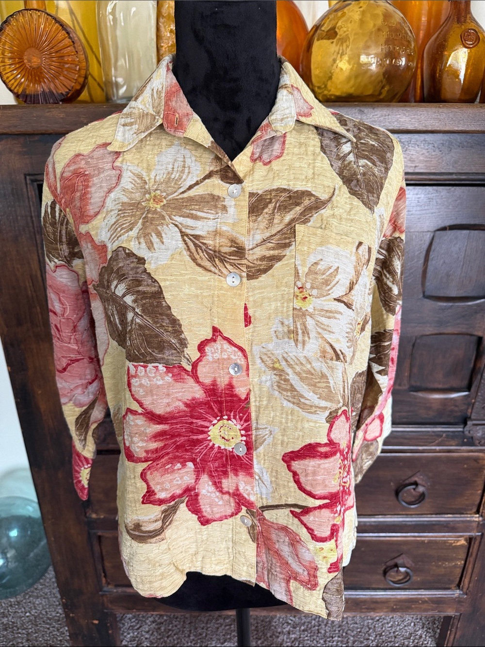 Chico's Floral Silk/Linen Blend Button-Front Shirt